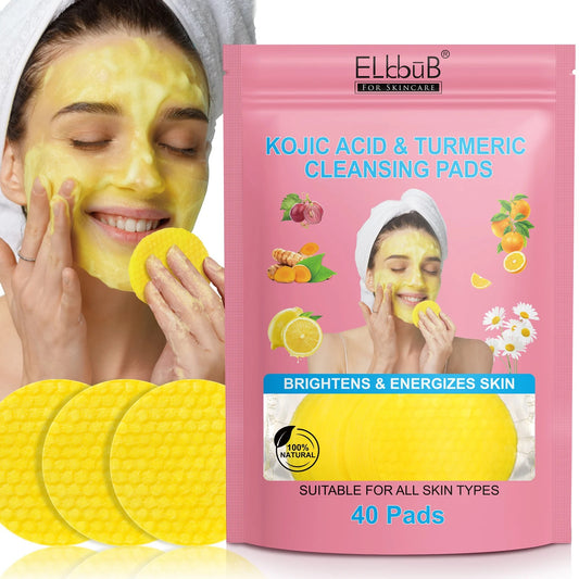 Kojic Acid and Turmeric Cleansing Pads for Dark Spots, Turmeric Kojic Acid Cleansing Pads for Face & Body with Vitamin B5, Exfoliating Cleansing Pads for All Skin Types - 40 pads (1 pack)