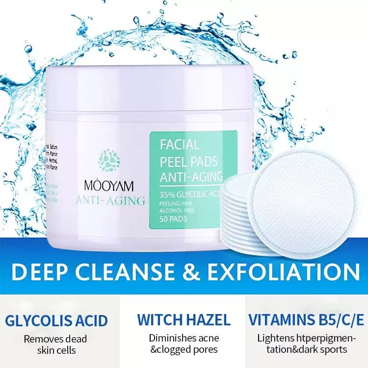 MOOYAM Anti-Aging Facial Peel Pads 35% Glycolic Acid (50 pads)