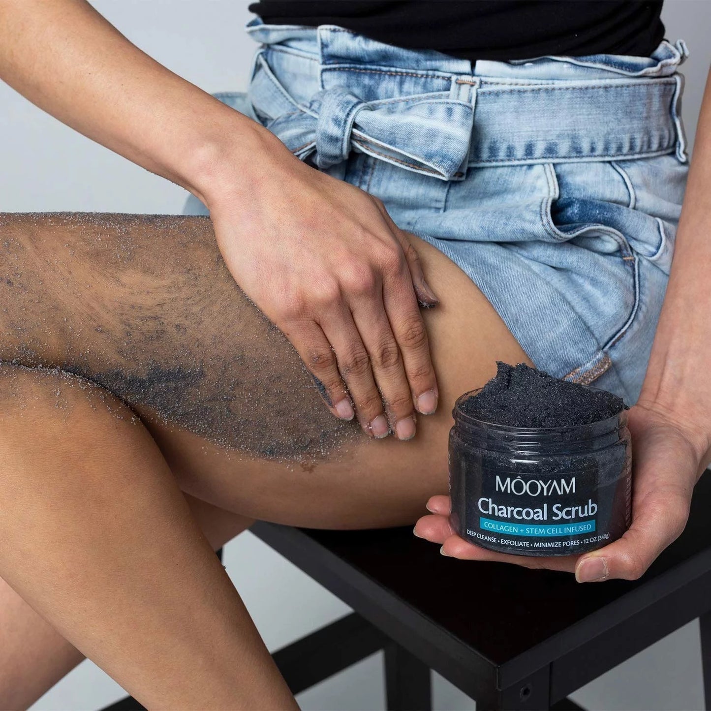 MOOYAM Charcoal Scrub Collagen + Stem Cell Infused for Face/Neck/Body/Hand/Foot/Leg 120 gm