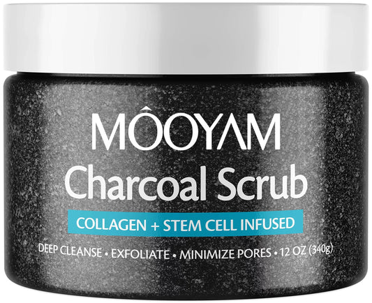 MOOYAM Charcoal Scrub Collagen + Stem Cell Infused for Face/Neck/Body/Hand/Foot/Leg 120 gm